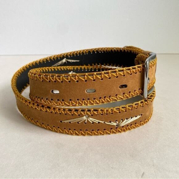 Vintage Belt Western Whipstitched Southwest Brown Faux‎ Leather Unisex Womens XL main image 5